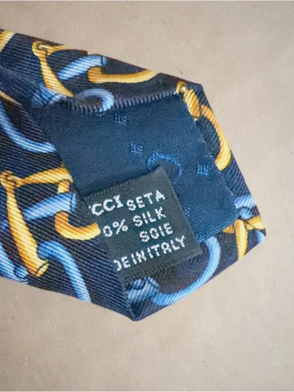 Gucci Navy Tie with Gold & Silver Bit Motif